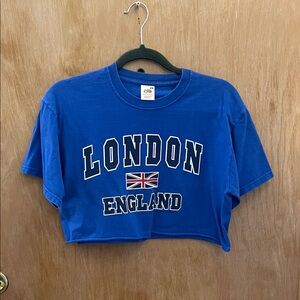 Fruit of the Loom Blue London England Cropped Tee